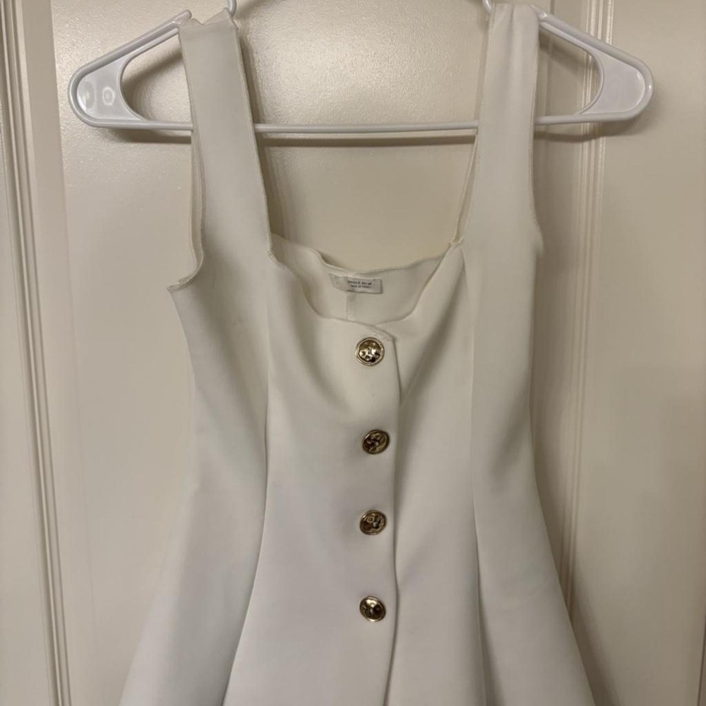 Zara White Strapless Button-Front A-Line Dress with Gold Buttons